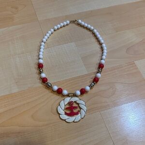Vintage Red and White Anchor Pendant Necklace